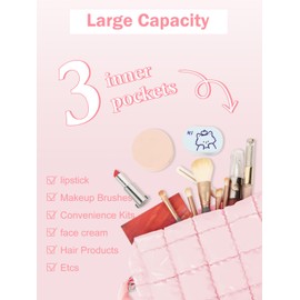 Dulayoo Quilted Makeup Bag Cosmetic Bag, Travel Toiletry Bag for Women, Cute Makeup Bag Organizer Puffer Pouch Light Pink