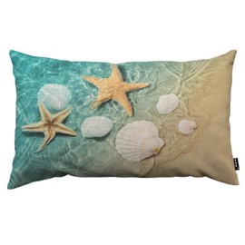 TKS MITLAN Starfish and Seashell Pillow Covers 12 x 20 Inch Summer Beach in Sea Water Decorative Throw Pillow Covers Linen Cushion Case for Sofa Couch