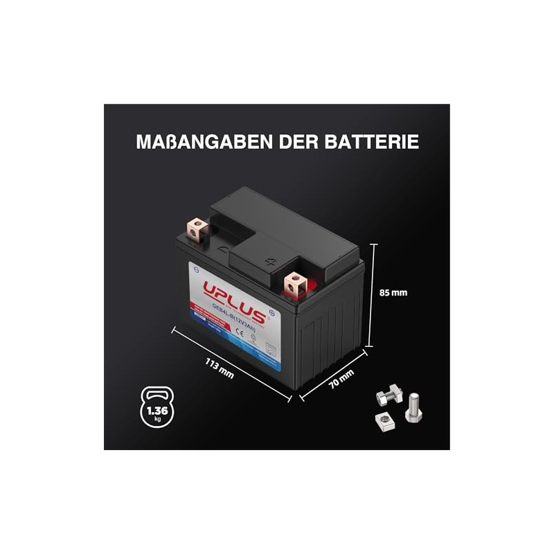 UPLUS GEB4L-B GEL Motorradbatterie 12V 50A 3Ah Rollerbatterie