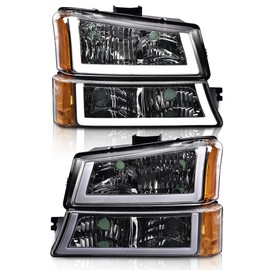 LQI LED Headlight Compatible with Chevy Silverado 1500 2500 3500 HD Model 2003-2006,Fit Avalanche 1500 2500 2003-2006 (Fit No Cladding only) Clear Lens Chrome Housing Amber Corner