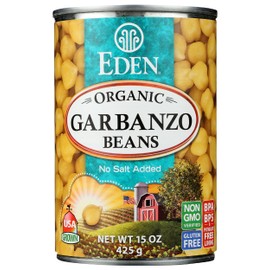 Eden Organic Garbanzo Beans, 15 oz Can, No Salt, Non-GMO, Gluten Free, Vegan, Kosher, U.S. Grown, Heat and Serve, Macrobiotic, Chickpeas