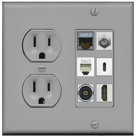 RiteAV Cat7 Coax HDMI Phone Toslink USB-C Wall Plate - Round Outlet [Gray/Gray]
