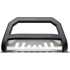 Matte Black AVT Style Bull Bar Brush Push Front Bumper Grill Grille Guard with Aluminum Skid Plate Compatible with 06-08 Dodge Ram 1500