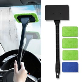Kutyun Car Windshield Cleaner, Microfiber Car Window Cleaning Tool, Auto Window Cleaner, Car Windshield Cleaning Tool, Universal Car Glass Cleaner Kit with 4 Pcs Reusable Cloth Pads Suitable for Cars