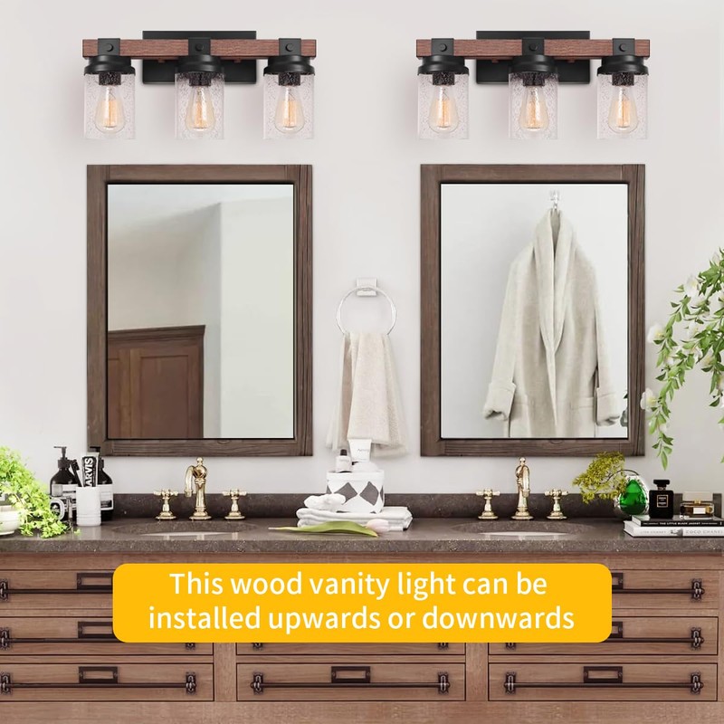 3-Light Farmhouse Vanity Light, Rustic Bathroom Light Fixtures Over Mirror