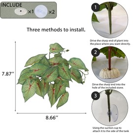 IBWell Fake Reptile Plants for Reptile Terrarium Plants, Reptile Plant Décor, Turtle Tank Plants with Suction Cup