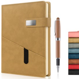 A5 Lined Leather Journal with Pen, 240 Pages Refillable Hardcover Notebook with Pocket and Magnetic Buckle, 80gsm Thick Daily Diary for Men and Women, Great Gift for Business School Travel Personal -