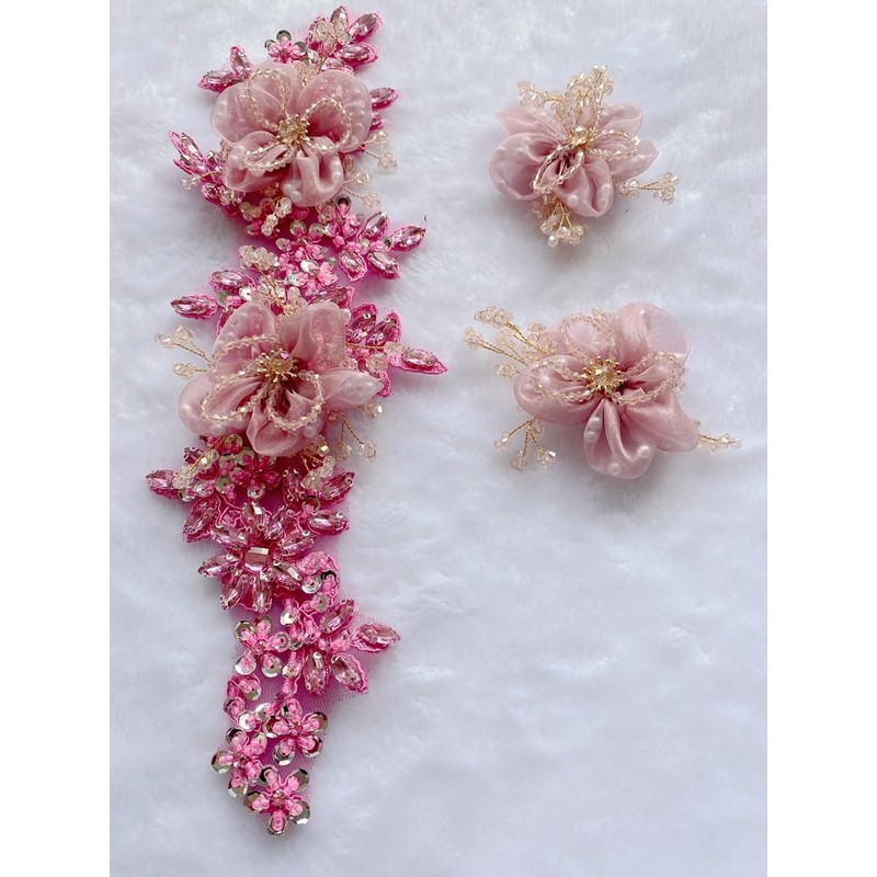 3 Pcs/Set Crystal Three-Dimensional Flower Decoration Patch Trim Shiny Hand-Stitched