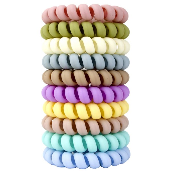 10 Pcs Spiral Hair Ties No Crease, Colorful Traceless Hair Ties, Elastic Coil Hair Ties for Women Girls, Matte Phone Cord Hair Ties, Waterproof Hair Coils for for Any Kinds of Hair