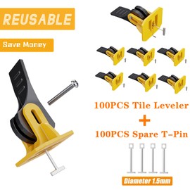 FACITE Tile Leveling System Kit Tile Spacers 100pcs Reusable Leveler+Extra 100pcs Replaceable Steel Pin Tlie Tools Installation Set Floor Leveling Compounds 1/8", New Adjustable Fit 8-12mm Tile