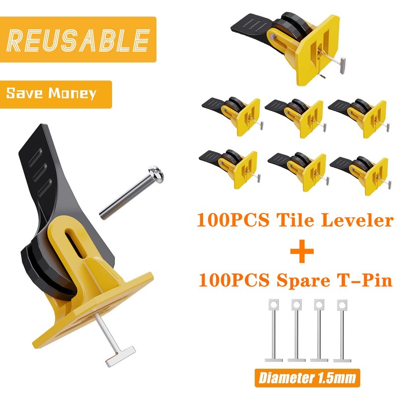 FACITE Tile Leveling System Kit Tile Spacers 100pcs Reusable Leveler+Extra