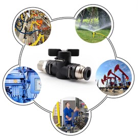 SRJQXH 1/4 Inch 8 mm Pneumatic Connector Stop Valve with Plug Connection & Male Thread, Type T Quick Connectors, Pneumatic Valve Can Be Used to Control Gas