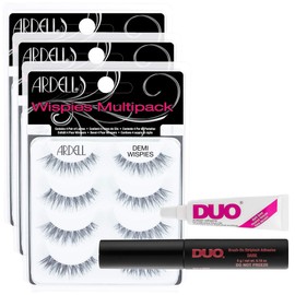 Ardell Multipack Lashes Demi Wispies - 12 pairs & duo Brush eyelash glue Dark - 2 Packs, 5 Count