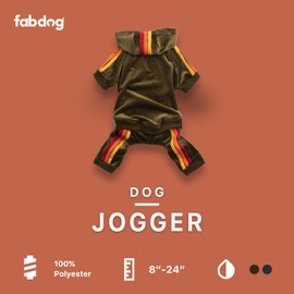 fabdog Dog Jogger Hoodie - Comfy Velour Dog Sweater for All Dogs - Soft, Lightweight Dog Clothes Ideal for Gift - Fits Neck Sizes 20" | Olive