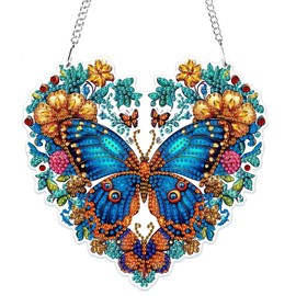 MOGTAA Butterfly Diamond Art Hanging Kits for Adults Beginners, 5D Special Shape Diamond Art Pendent Kits, Crystal Rhinestones Flowers Diamond Painting Gem Art for Home Decor