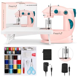 Magicfly Mini Sewing Machine for Beginner, Dual Speed Portable Children Sewing Machine with Extension Table, Light, Sewing Kit for Kids, Girl, Household, Travel, Pink