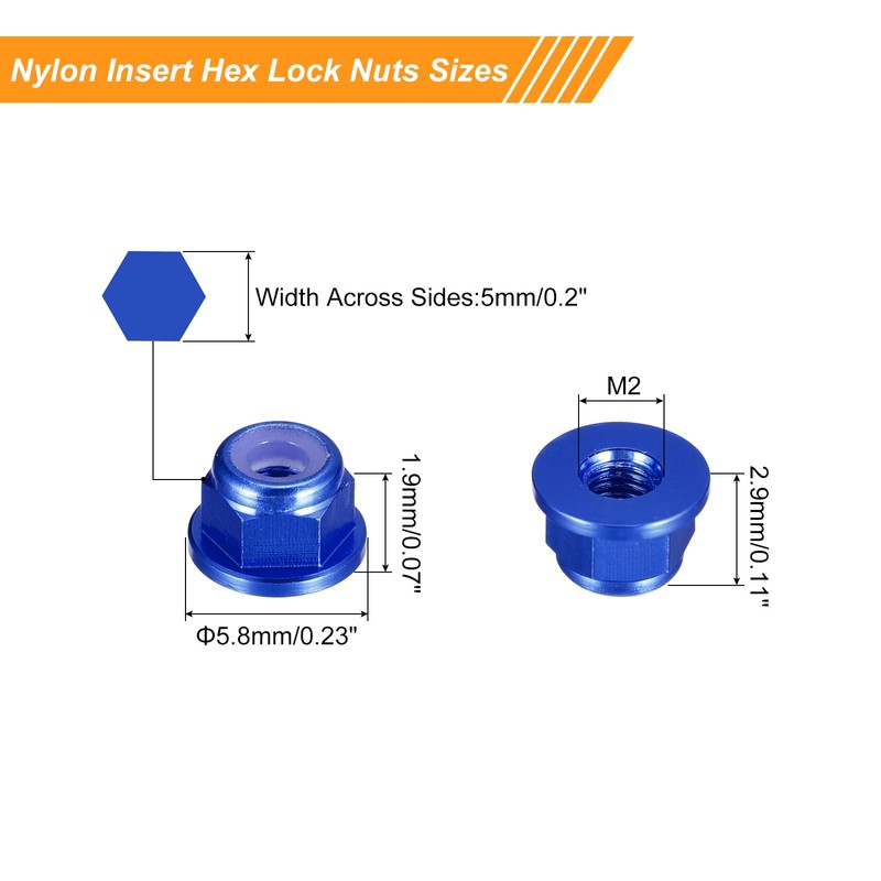 sourcing map Nylon Insert Hex Lock Nuts, 10pcs - M2