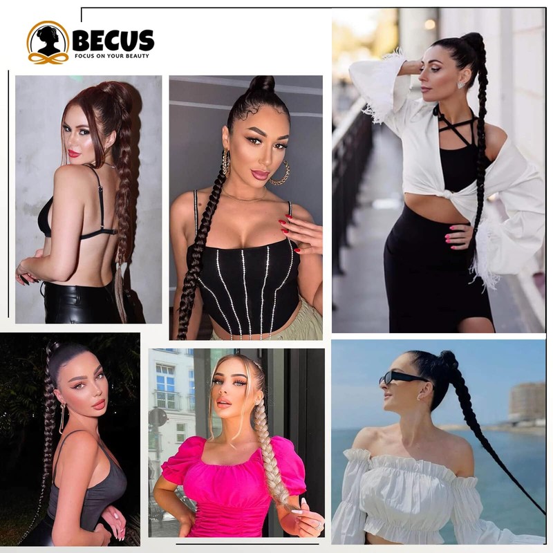 BECUS Braided Ponytail Extension,Mebeli Braid Extensions Long Braided Ponytail Extension