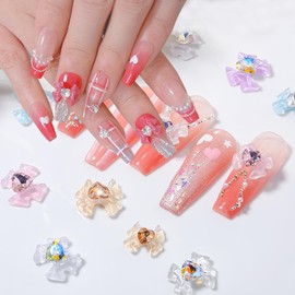 Vezocim Bow-Knot Nail Art Rhinestone, 3D Butterfly Bow Shapes Nail Art Gems Set, Bow with Diamond Nail Art Designs, Resin Acrylic Nails Glitter Supplies for Women Girls Manicure Art