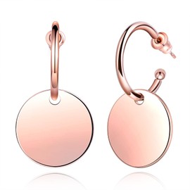 INFINIONLY Fashion Men's Stainless Steel Hoop Earrings Round Coin Lady Teenager Hoops Earrings Simple Fashion Stainless Steel Pierced Stud Earrings Two Ways to Wear, Stainless Steel