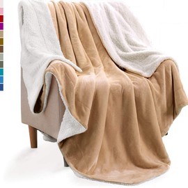 KAWAHOME Sherpa Fleece Blanket Super Soft Extra Warm Thick Winter Blanket for Couch Sofa Bed Queen Size 90 X 90 Inches Tan