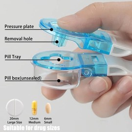 Pack of 3 portable pill box, pill hole punch with container, portable pill opener, easy non-contact removal of tablets, for people with weak hands, opening aids for tablet packaging