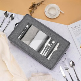 Silverware Storage Box 2 Pack, Flatware Storage Case, Utensil Storage with Removable Lid and Adjustable Dividers for Organizer Utensils, Cutlery, Flatware, Knives, Large Capacity Gray