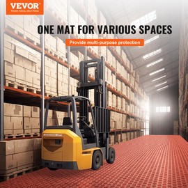 VEVOR Interlocking Floor Covering Tiles, 12 x 12 x 0.53 inch, 25 Pack, Non-Slip Double-Sided Texture, for Garages, Basements, Repair Shops, Red