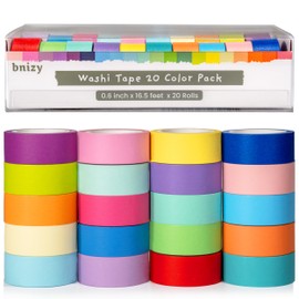 bnizy 20PCS Colored Washi Tape, Kids Art Supplies Colored Tape, DIY Craft Tape, Colored Tape Rolls, Colored Painters Tape 1.52cm x 5m (0.6In x 328feet Total)