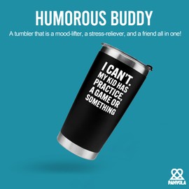 I Can’t My Kid Has Practice A Game or Something Sports Mom Dad Gifts from Son Daughter Gamer Vacuum Insulated Tumbler Travel Mug with Lid and Straw 20 oz Black