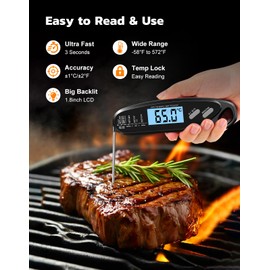 Babacom Meat Thermometer Digital with Dual Probes, Fast Instant Read Food Thermometer, Big Backlight Screen & Calibration, Kitchen Cooking BBQ Thermometers for Oven, Candy, Jam, Water, Air Fryer, BBQ