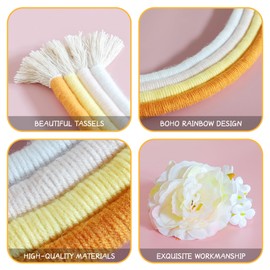 Newborn Photography Props Macrame Rainbow Decor Handmade Baby Photoshoot Props Bedroom Wall Decor Playroom Nursery Photo Accessories (Yellow)