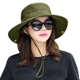 Women Fishing Sun Hat Men Summer UV Protection Bucket Hats Mesh Ventilated Outdoor Hiking Gardening Beach Lawn Hat, A7-016-chun-lv, One Size