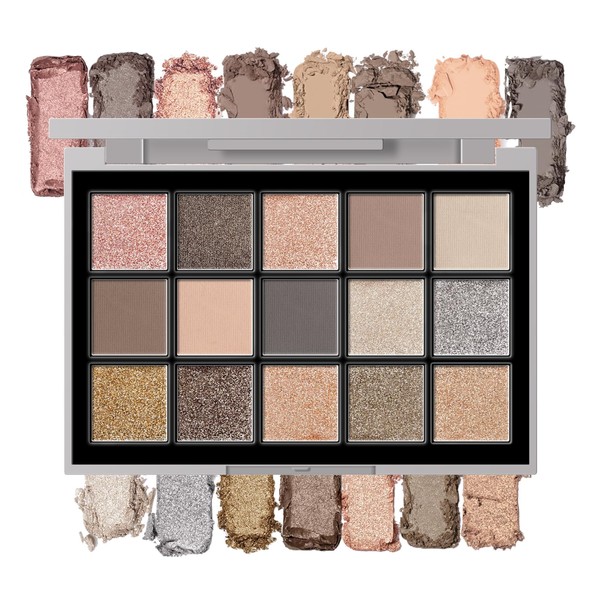 KYDA 15 Colours Smokey Eyeshadow Palette, Shimmer Matte Eyeshadow Makeup Palette, Highly Pigmented Nude Toned Shadow Powder for Party Eye Make-Up