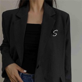 Cimenexe Vintage Crystal Brooch Silver Cz Initial Letter Brooch Pin Cz Paved Alphabet Pin Brooch Rhinestone Letter Brooch Pin Wedding Lapel Pin Banquet Badge Pins Jewelry for Women Gifts(Initial S)