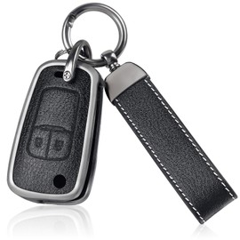 OFF WE GO Car Key Case Leather Key Cover for Opel Astra j Zafira Adam Aveo Matiz Cruze Captiva Spark Orlando Trax Protective Case with Key Fob Key Cover, black
