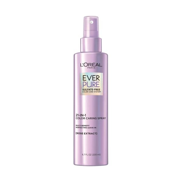 L'Oreal Paris EverPure Sulfate Free 21-in-1 Color Caring Spray Multi Benefit Leave In Treatment, Detangling Spray, Hydrates, Silky Hair, UV Filter, Vegan, Paraben Free, Dye Free Gluten Free, 6.8 fl oz