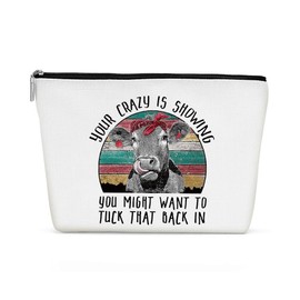 Inspirational Western Makeup Bag, Western Gifts, Western Accessories for Women, Vintage Cowgirl Cow Print Stuff Cosmetic Bag for Women Sister Mom Cow Lovers Birthday Christmas Travel Toiletry Bag