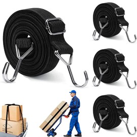 4-Piece Set of 4 Rubber Straps for Carriers, Elastic Cords, 78.7 inches (200 cm), Luggage Fastening Straps, Elastic Rope, Prevents Loads Collapse, Bicycle, Motorcycle, Carry Cart, Bed Fall Prevention, Great for Moving (Black)