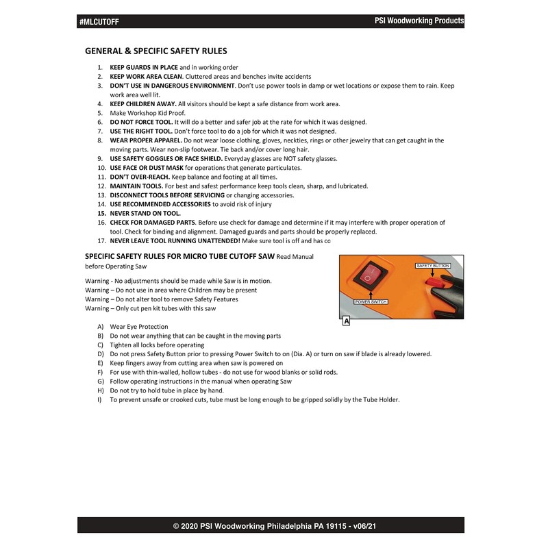 Penn State Industries MLCUTOFF Pen Tube Micro Cutoff Saw with