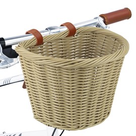 ZUKKA Woven Bike Basket for Adults Bicycles Front Handlebar with Adjustable Leather Straps Waterproof Storage Bicycle Basket Beige