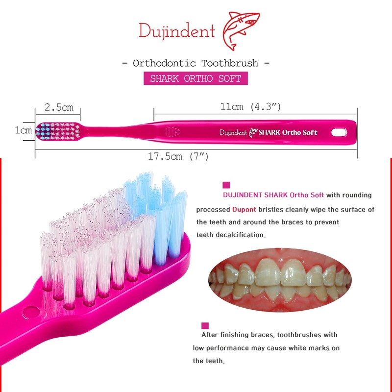 DUJINDENT Orthodontic Toothbrush for Braces [4 Packs][Made in Korea] V