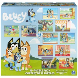 Spin Master Games, Bluey Puzzles 12-Pack, Jigsaw Puzzles for Preschoolers, Ages 4 & Up