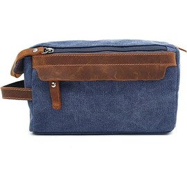 AGDHERSNVX Canvas Toiletry Bag for Men Women Shaving Kit Bag with Genuine Leather Parts Travel Dopp Kit For Men Blue