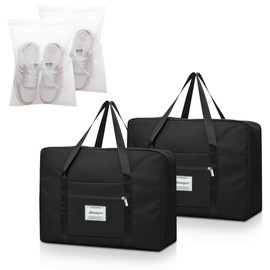 Large Capacity Travel Bag, SHAIDOJIO Foldable Travel Bag Men Women, Expandable Travel Bags with Shoe Dust Bag, Lightweight Travel Bag, Waterproof Travel Bag for Fitness Travel, black