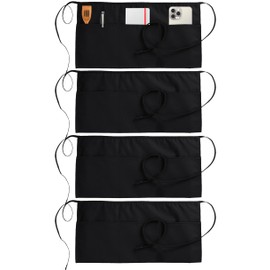Utopia Wear 4 Pack Server Apron with 3 Pockets, Waist Apron for Waiter Waitress, 12 Inches, Black