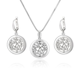 LillyMarie Women's Silver Jewellery Set 925 Silver Heart Motif Adjustable Jewellery Case Gift Ideas for Women, Sterling Silver, Without Stone