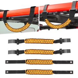 sukemichi for 2024 Jeep Handles Grab, 4 Pack Paracord Roll Bar Grab Handles Grip Handle for 2024 2025 Jeep Wrangler Accessories JL 4XE Hard TOP 4 Door, Works with Roll Bar Air Bag,Yellow
