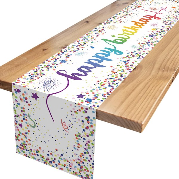 Xinvery Happy Birthday Table Runner, Colourful Dot Birthday Table Runner