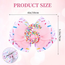 2Pcs Birthday Hair Bow for Baby Girls 1 2 3 4 5 6 Years, Pink Confetti Ice Cream Party Decorations, Sparkling Bows Hair Accessories for 6th Birthday